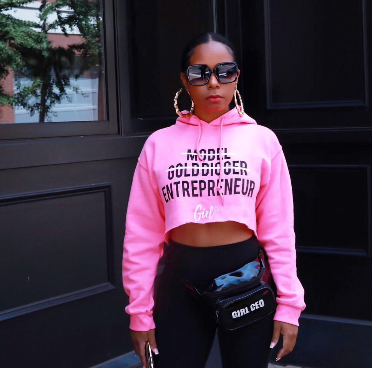 Pink Girl CEO Crop Hoodie