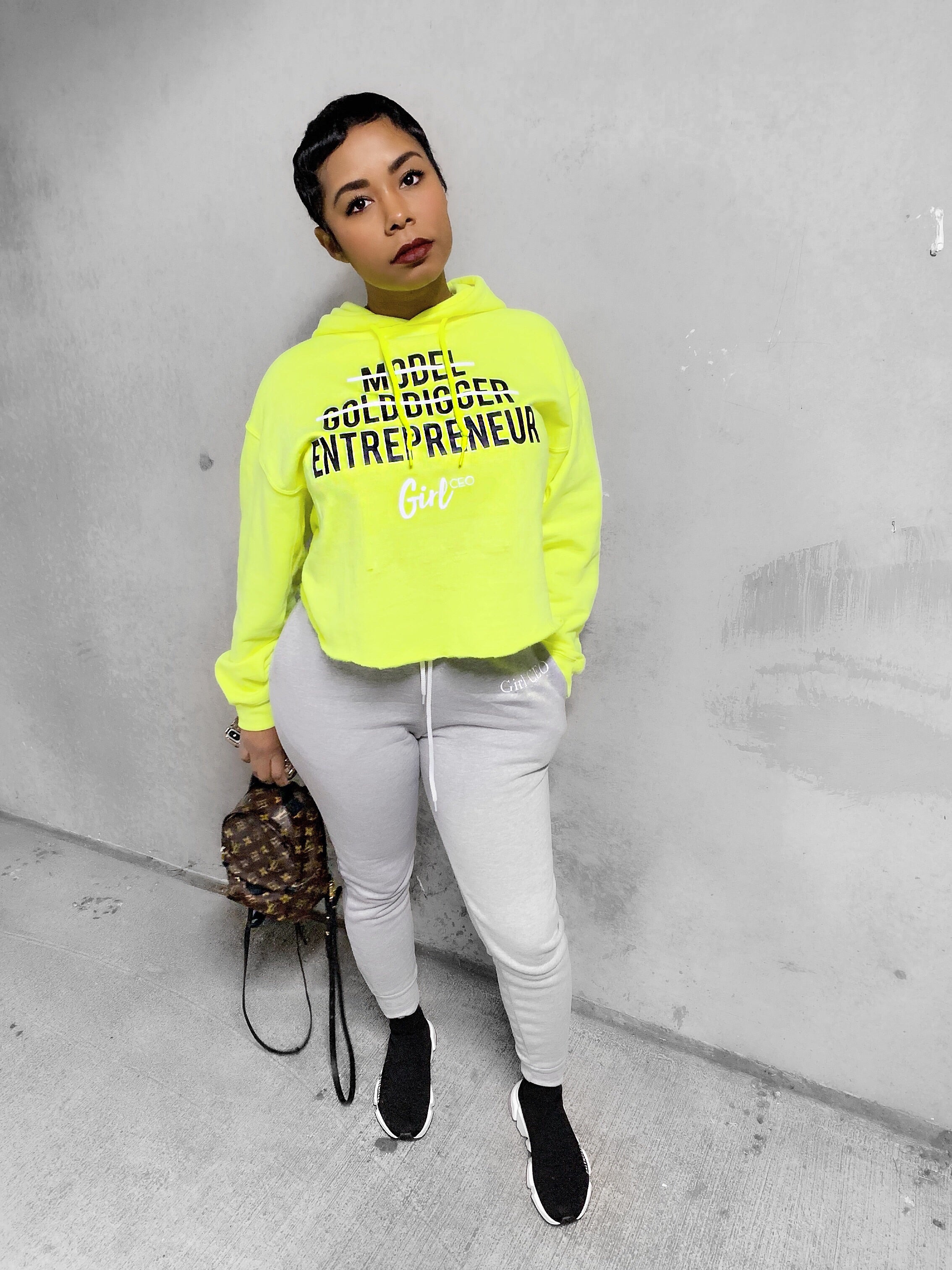 Cropped Classic Girl CEO Hoodie Neon Green Limited Edition